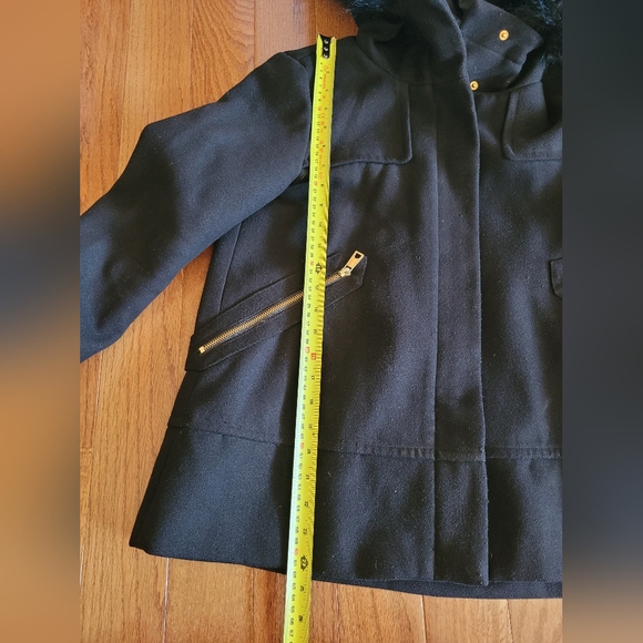 Zara Black Zip Up Winter Warm Coat with Gold Snap Buttons Faux Fur Hood Women S - Picture 10 of 11